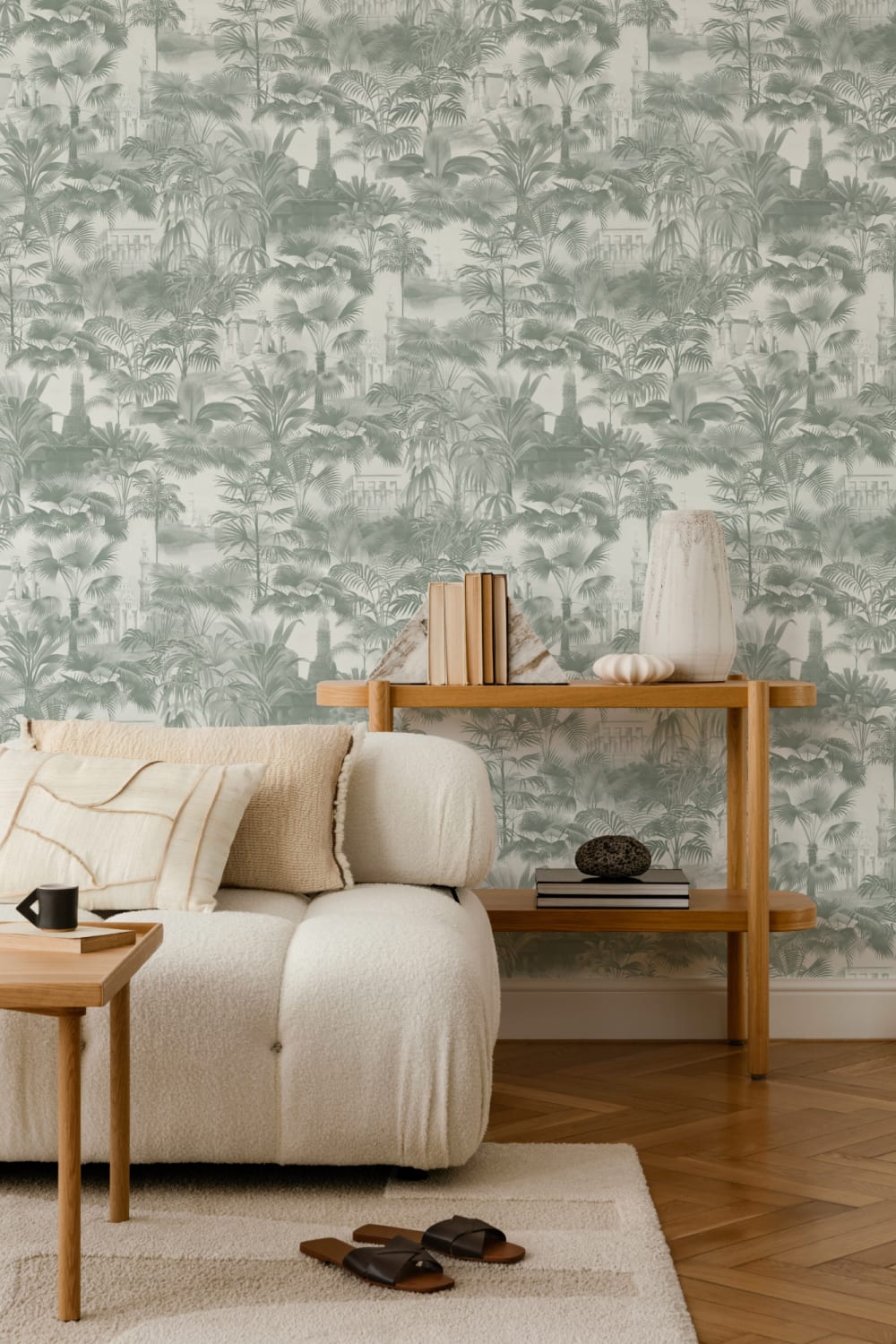 Vintage Tropical Temple Wallpaper