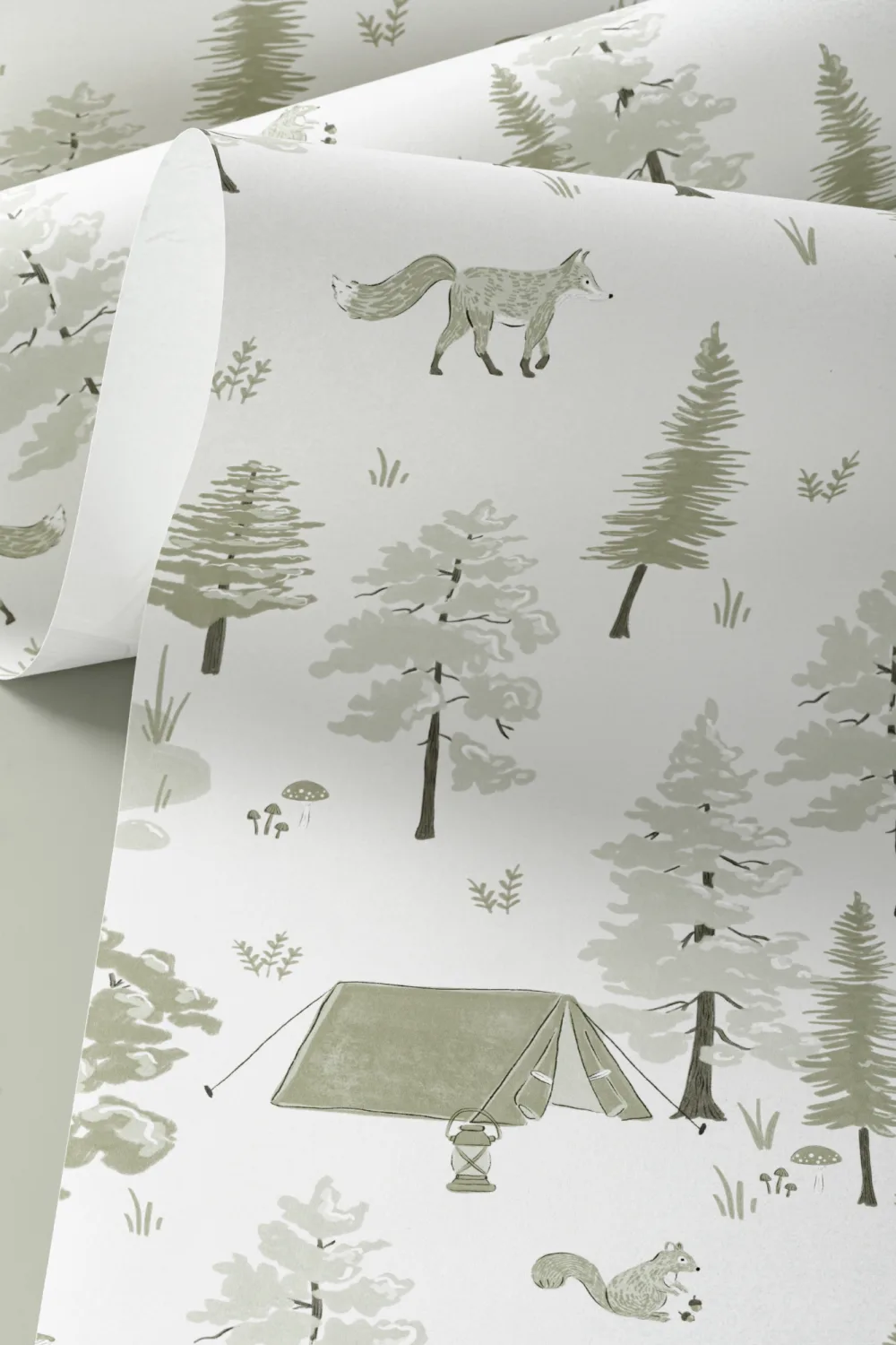 Green Woodland Camping Repeat Pattern Wallpaper