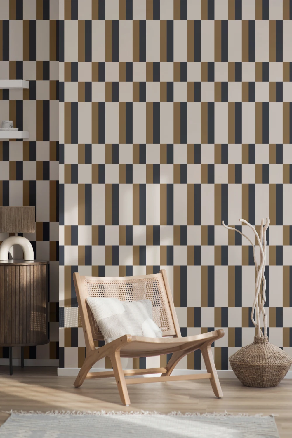 Sennep og Navy Bauhaus Geometrisk Retro tapet