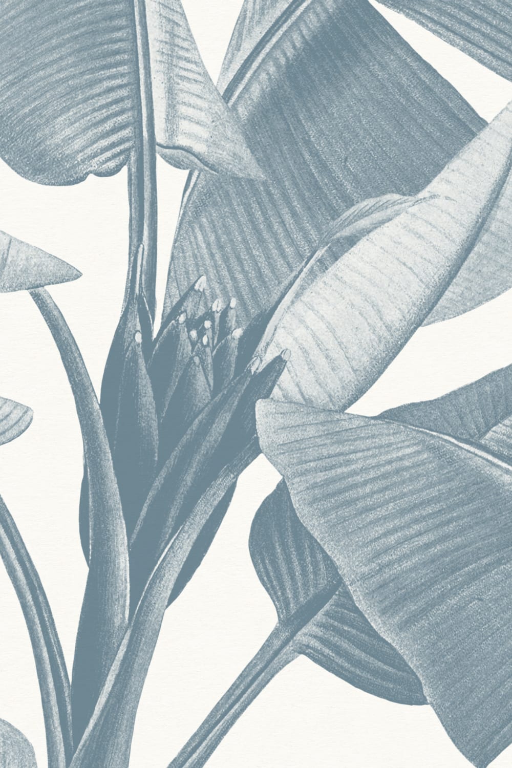 Blue Vintage Tropical Mural