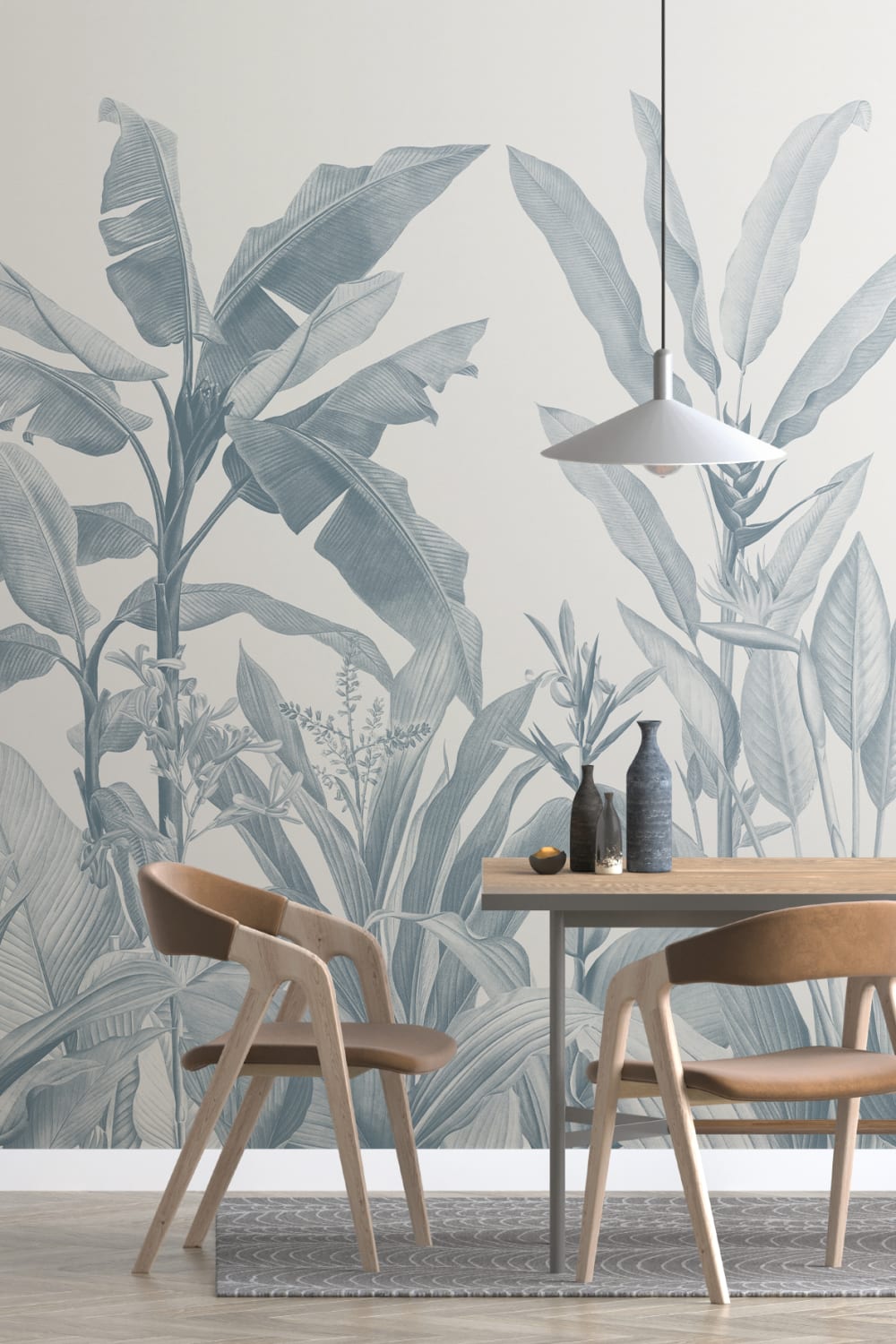 Blue Vintage Tropical Mural
