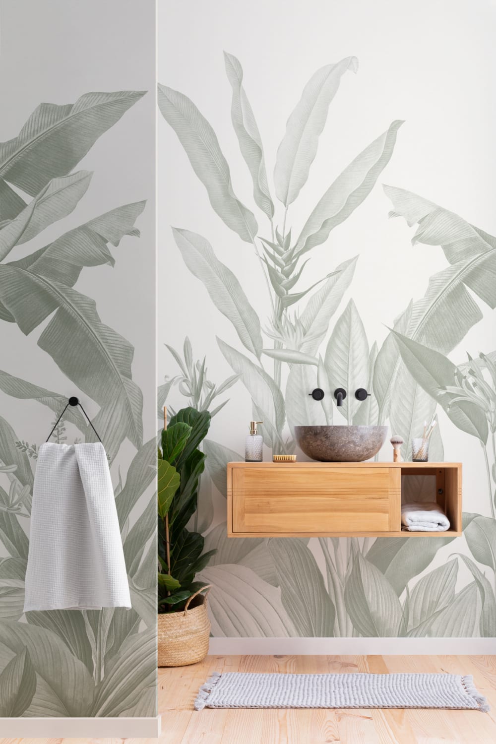 Sage Green Vintage Tropical Mural