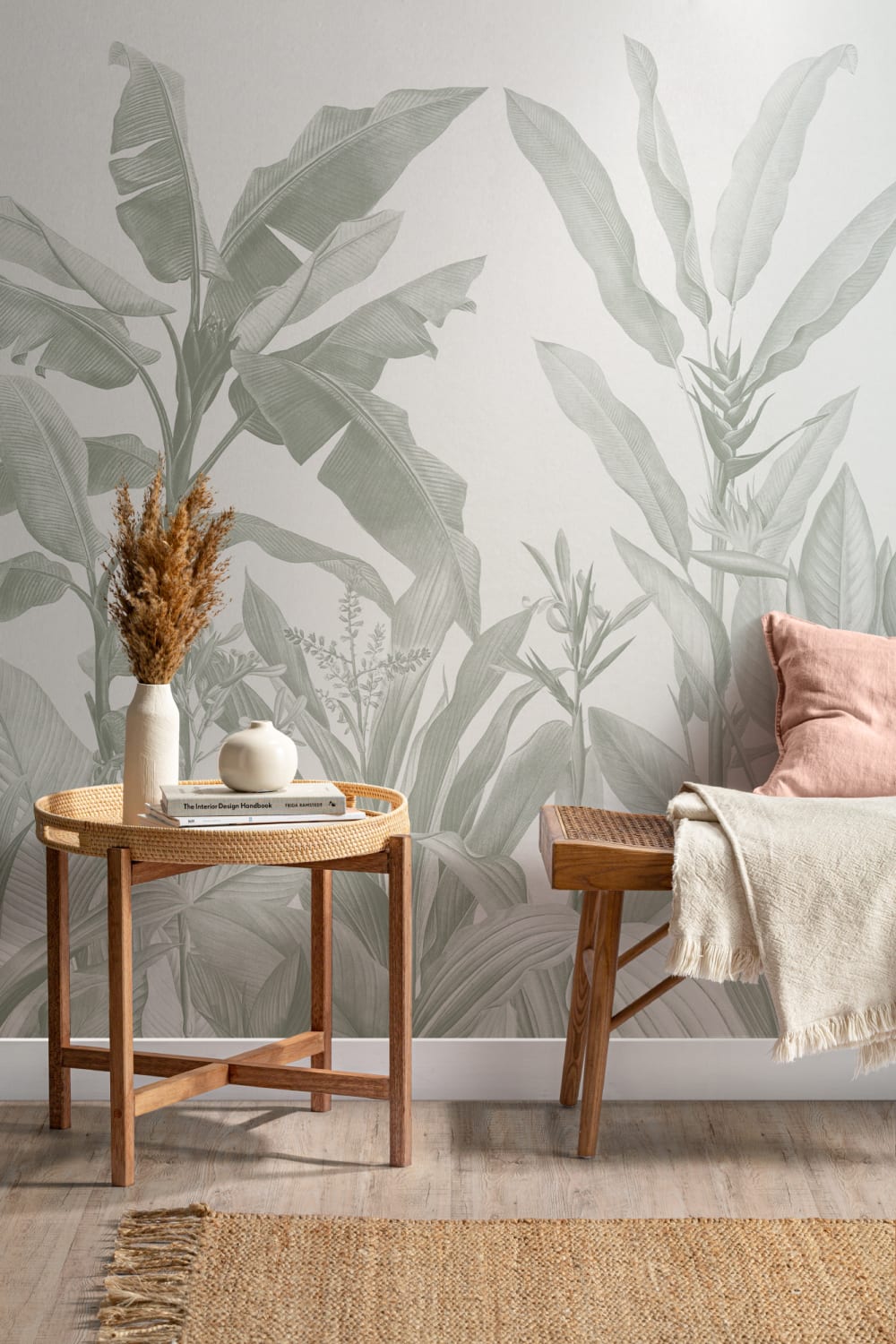 Sage Green Vintage Tropical Mural