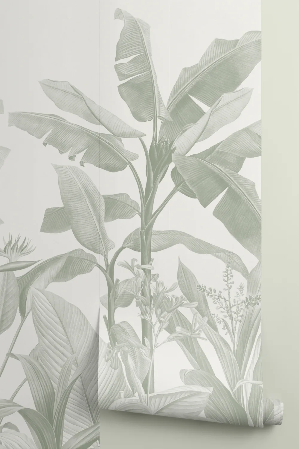 Sage Green Vintage Tropical Mural