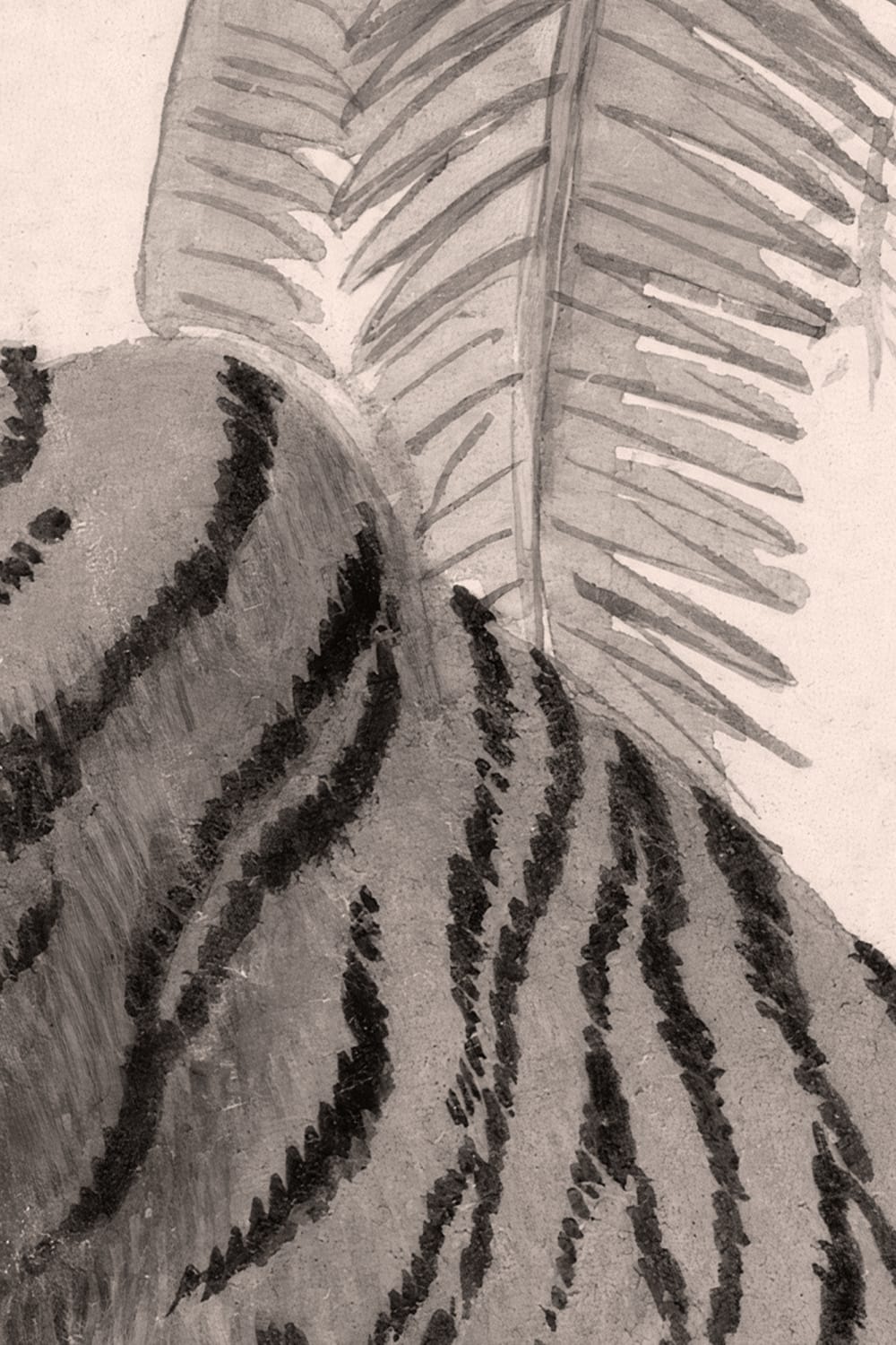 Grey Illustrated Tropical Landscape Tiger Mural