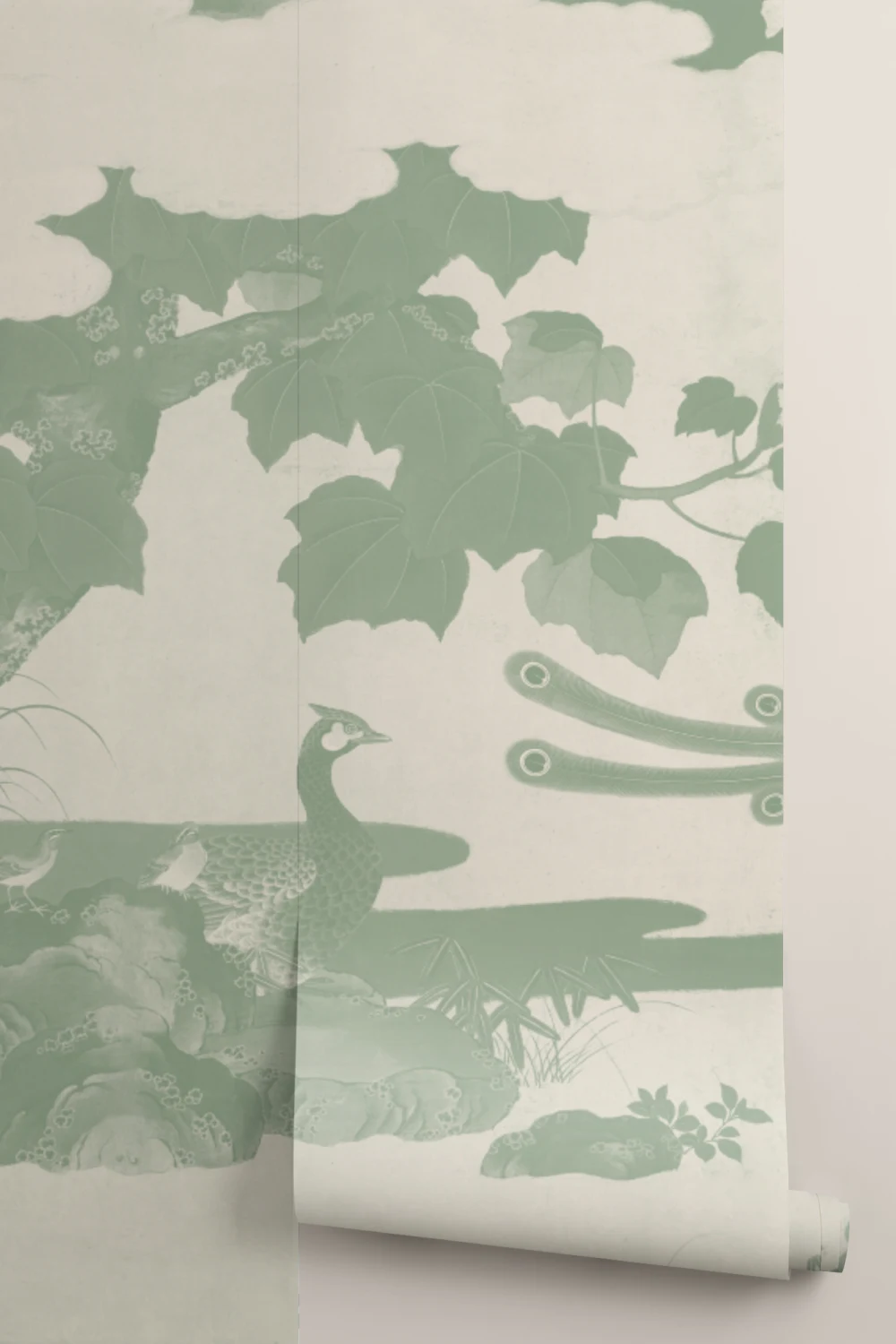 Mural do pavão japonês ilustrado verde