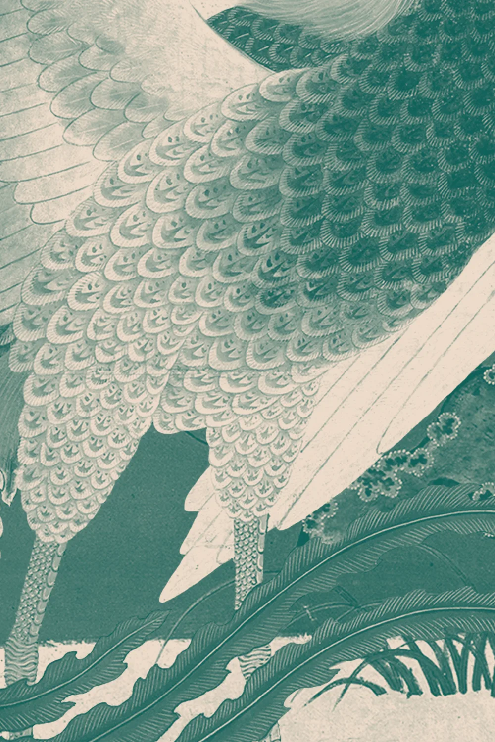 Teal Illustrated Japanese Peacock Mural