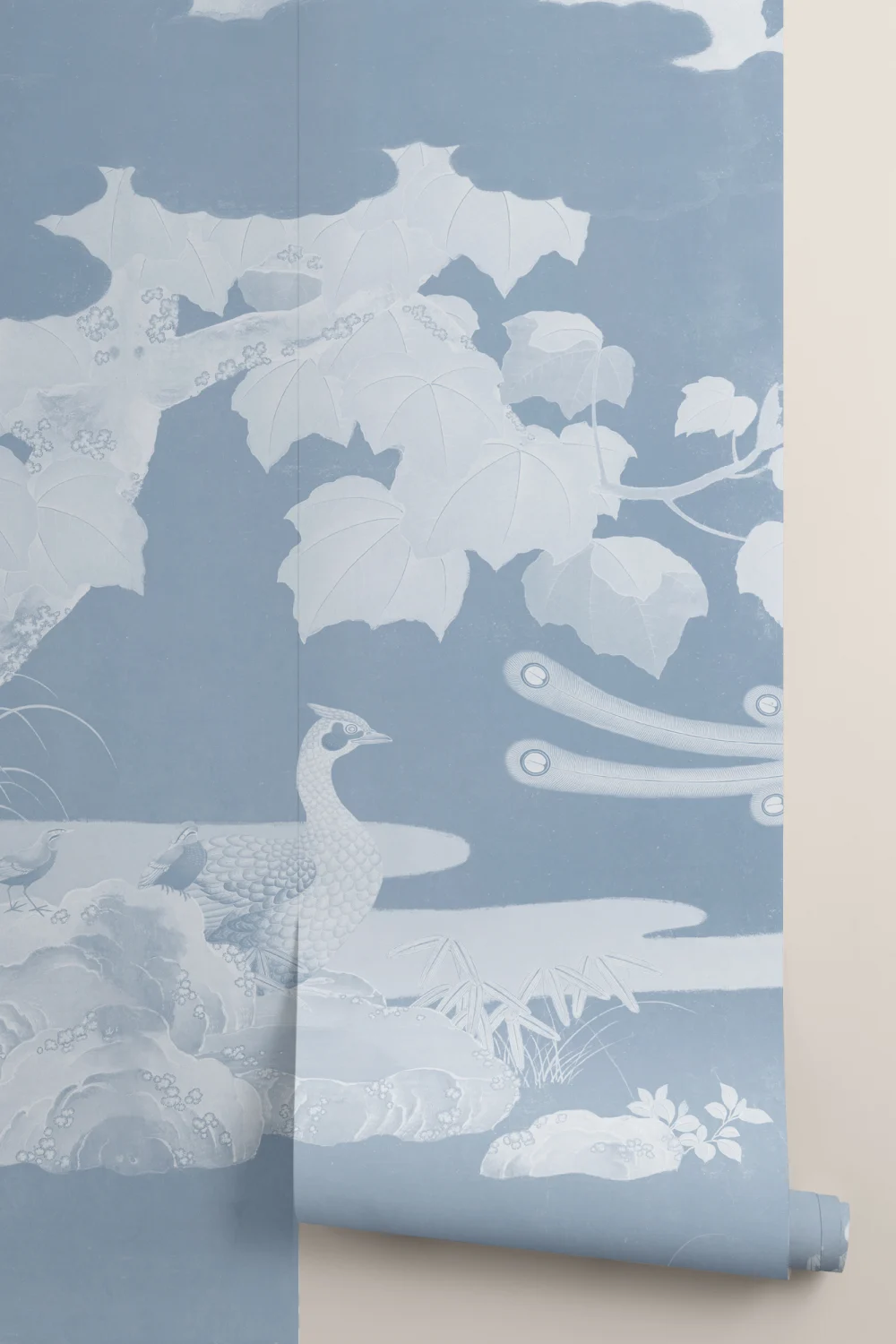 Blue Illustrated Japanese Peacock Mural