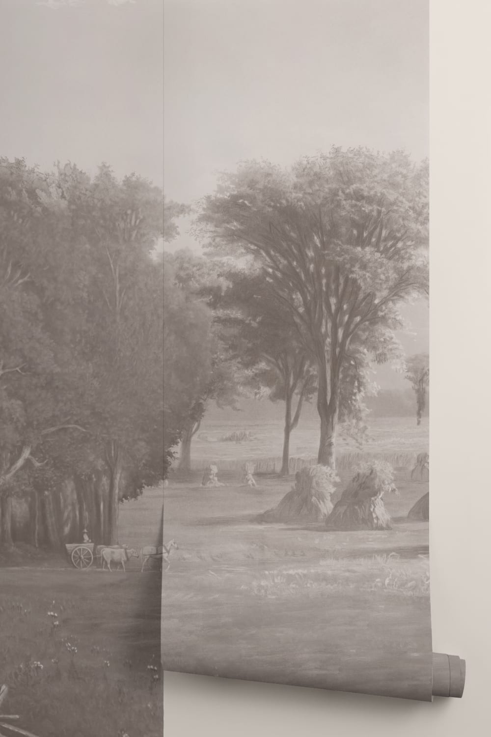 Gray American Landscape Painting Mural