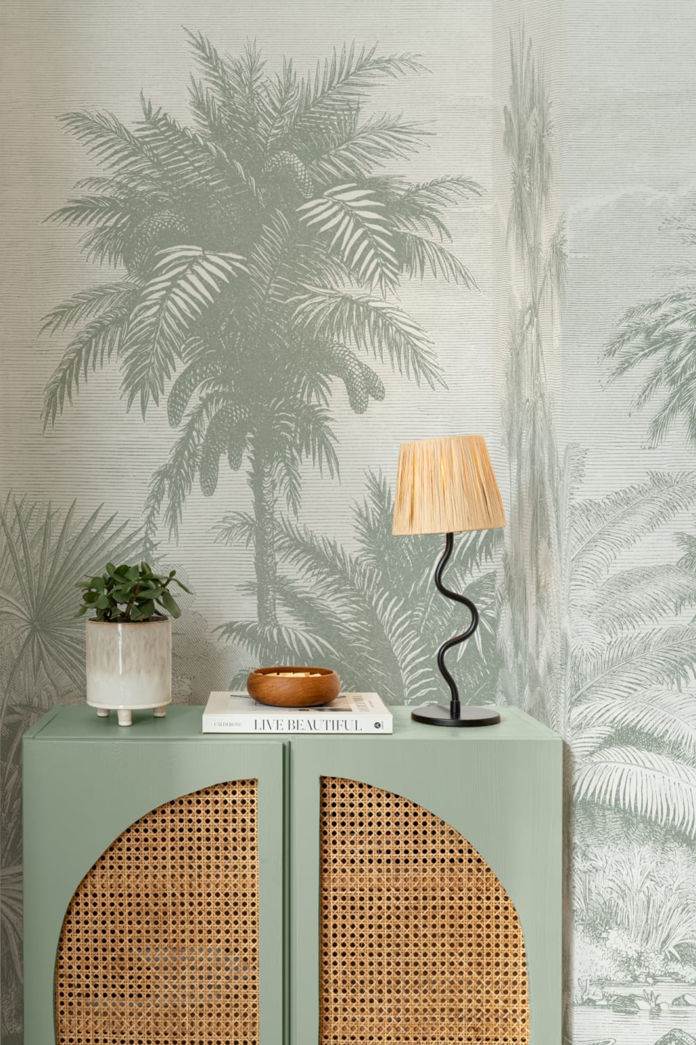 Sage Green Vintage Tropical Jungle Wallpaper Mural