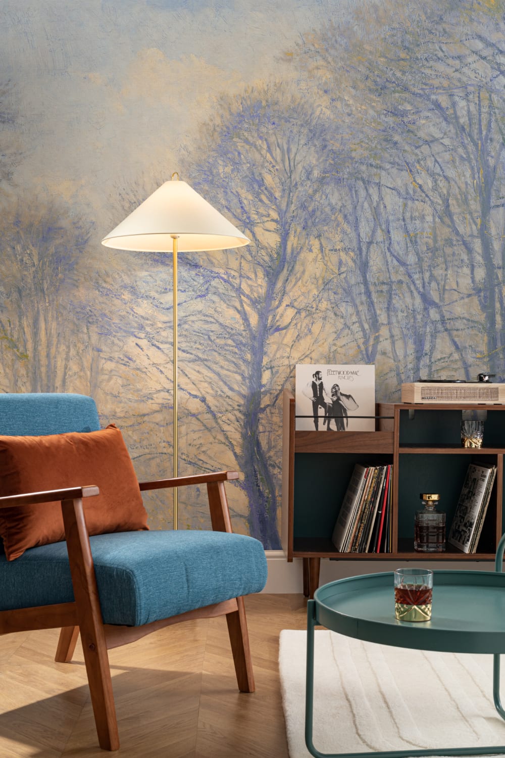 Blue Loosely Painted Forest Mural