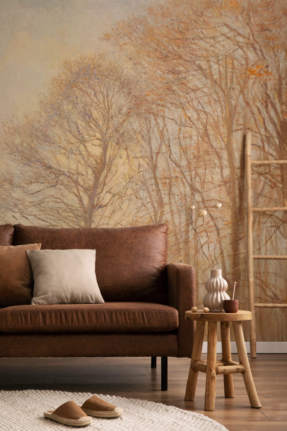 Orange Loosely Painted Forest Mural