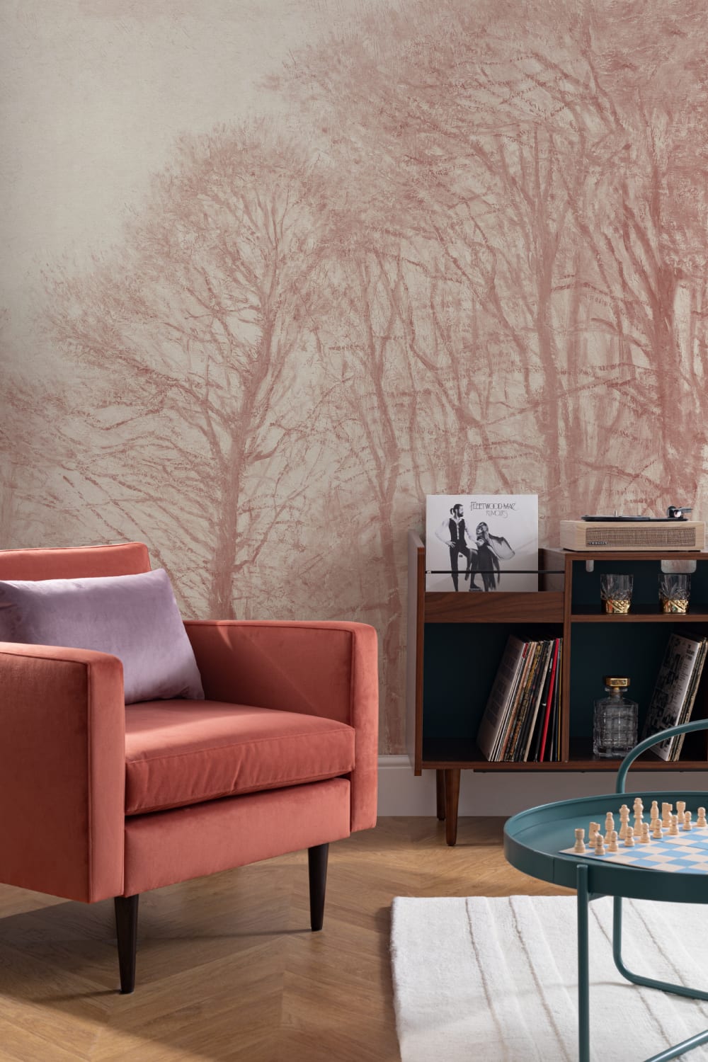 Pink Loosely Painted Forest Mural