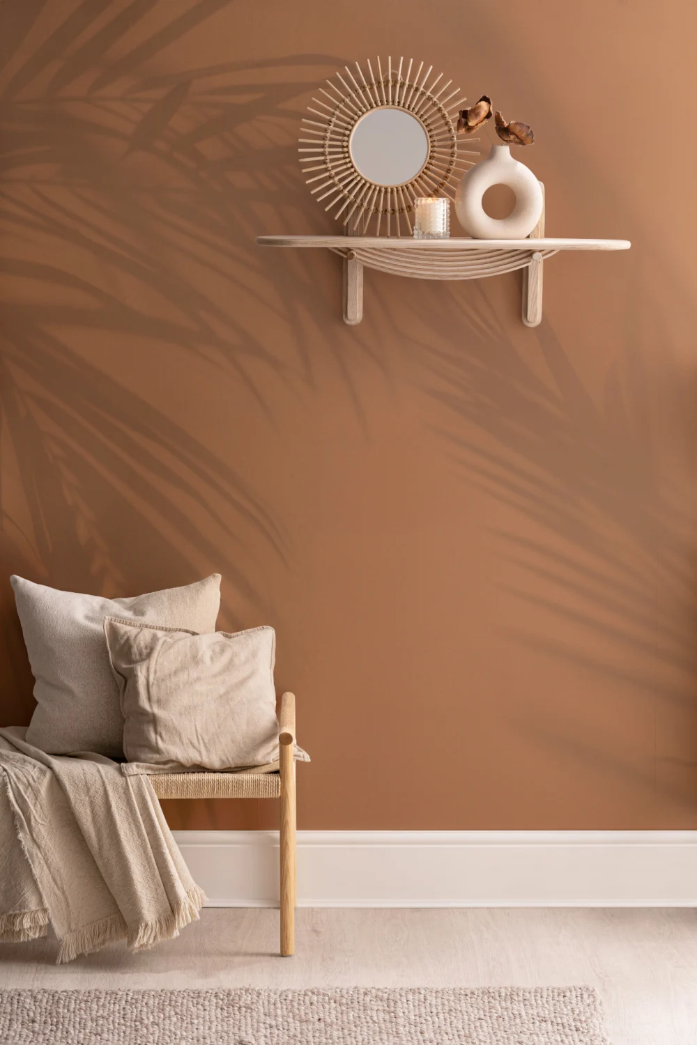 Terracotta Palm Leaf Shadow Mural