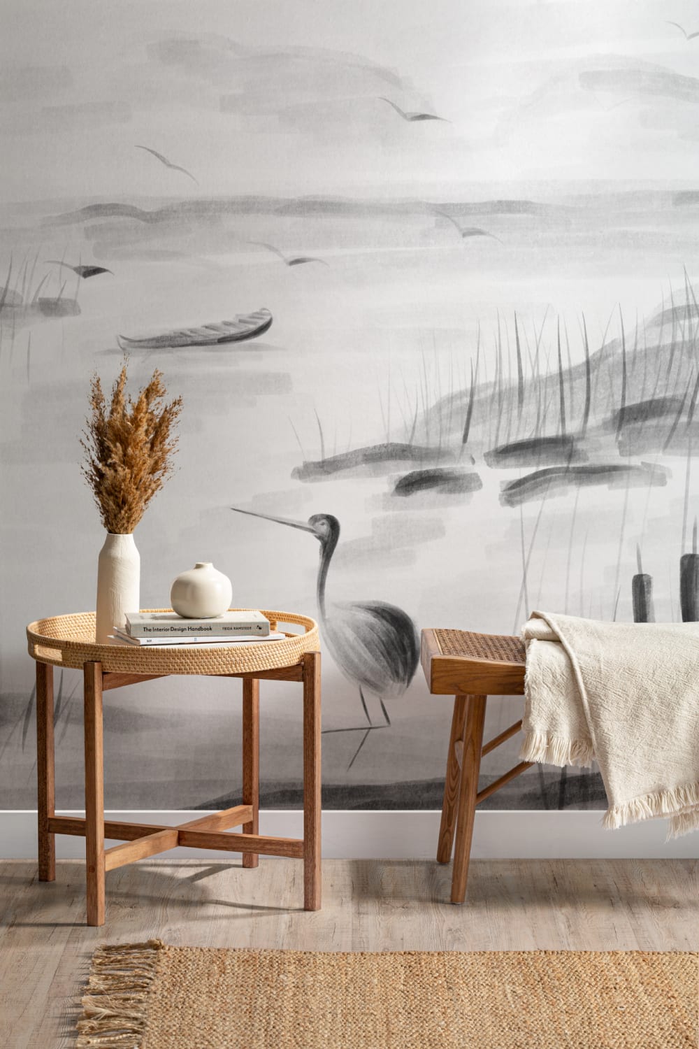 Traditional Chinese Black & White Ink Lake Wallpaper Mural