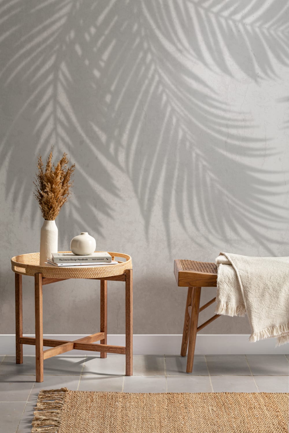 Gray Palm Leaf Shadow Concrete Effect Wallpaper Mural