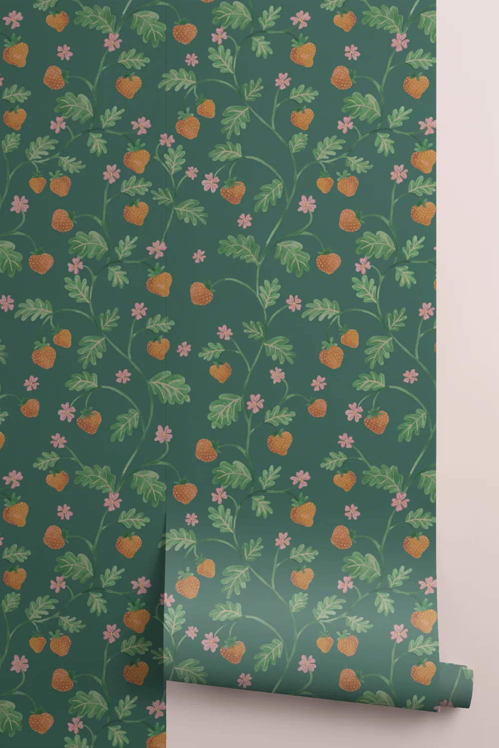 Vihreä Vintage vesivärit Mansikka Foliage tapetti