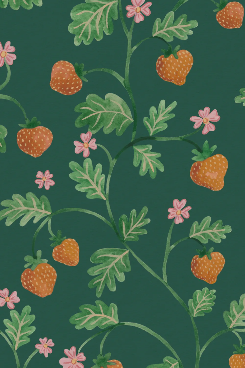 Vihreä Vintage vesivärit Mansikka Foliage tapetti