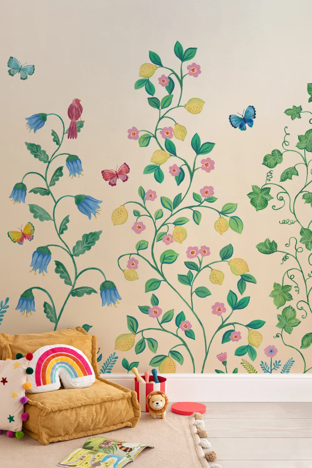 Yellow Whimsical Climbing Botanicals Mural