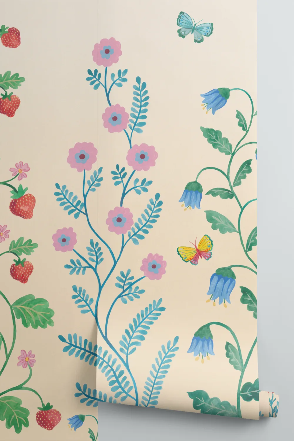 Yellow Whimsical Climbing Botanicals Mural