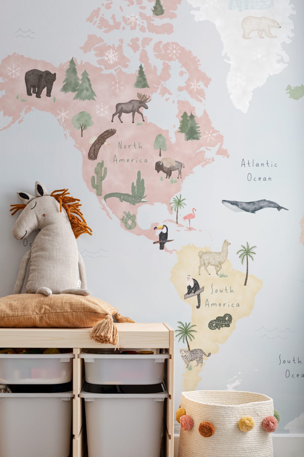 Kids Colorful Animals World Map Wallpaper Mural