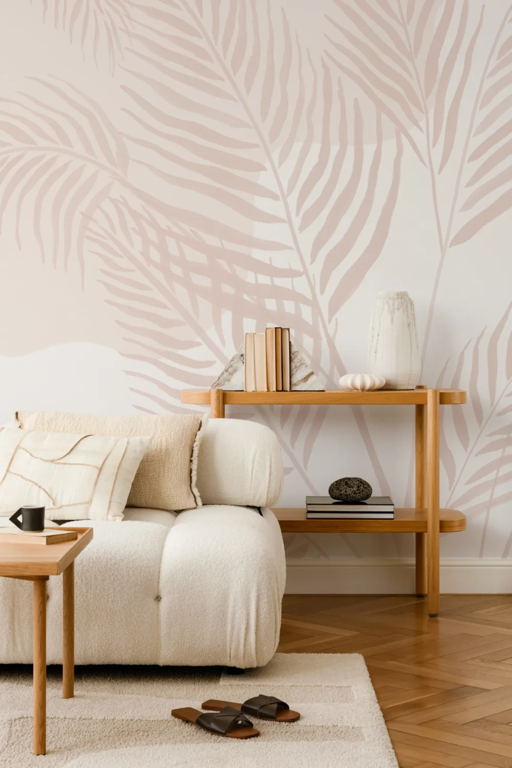 Pink Palm Leaf Inky Tropical Wallpaper Mural