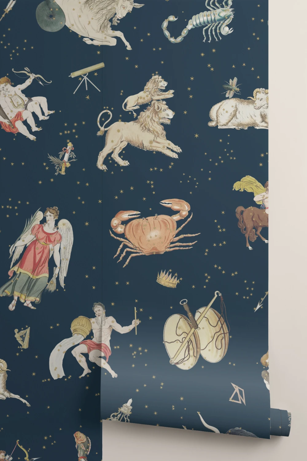 Marinblå illustrerad astrologisk stjärntecken mural-tapeter