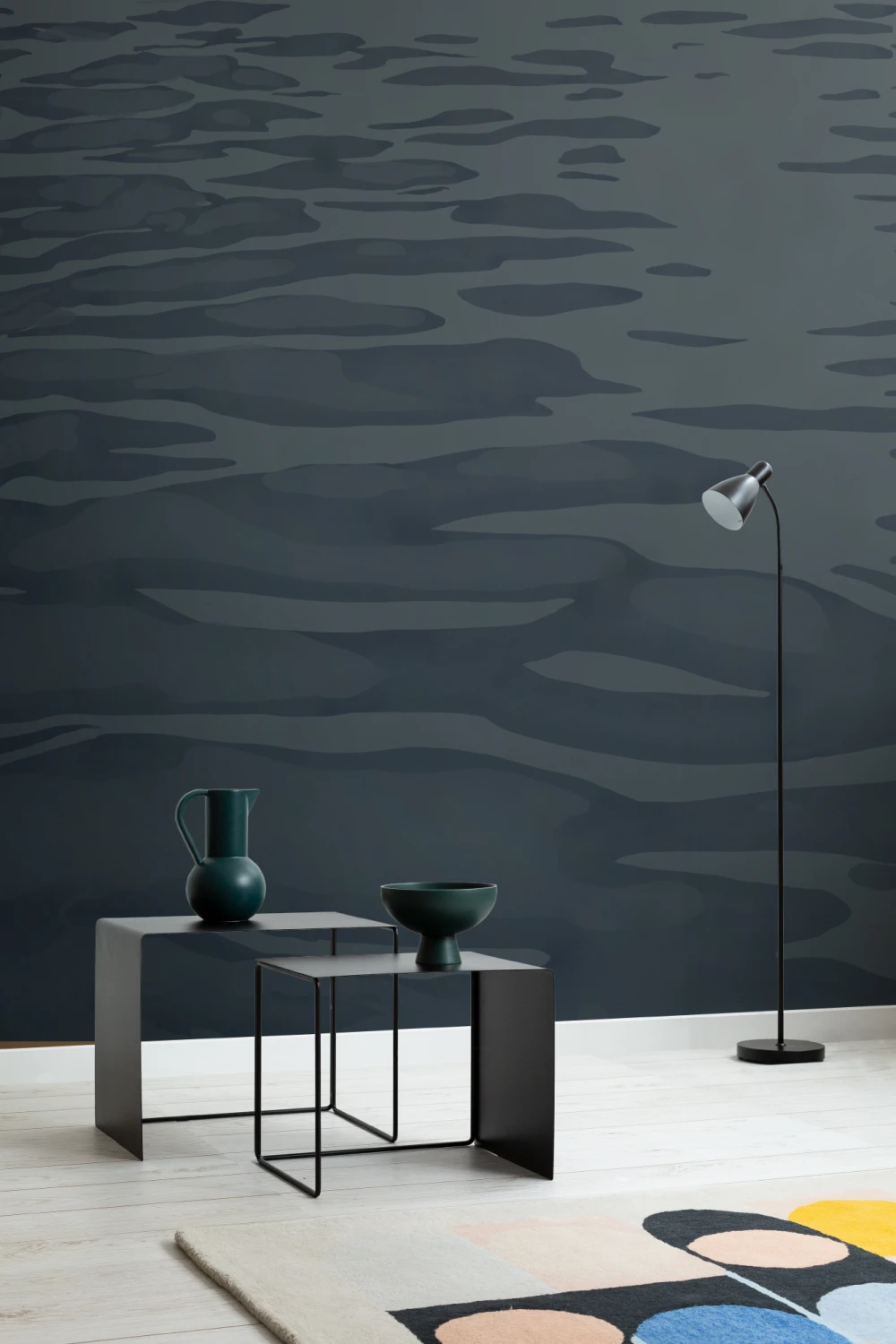 Marinblå handmålad vatten Ripple Mural-tapeter
