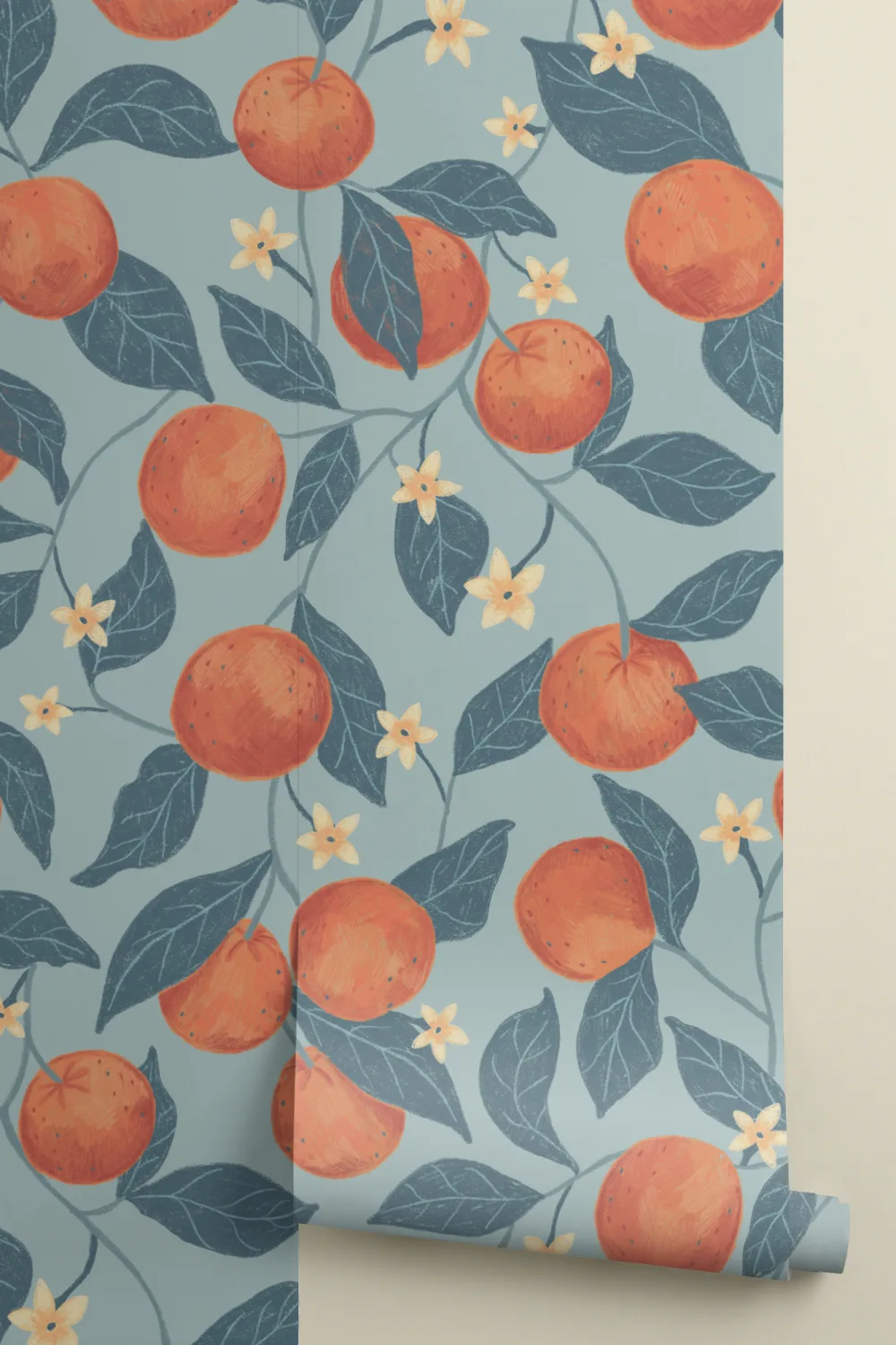 Blue Botanical Oranges Mural