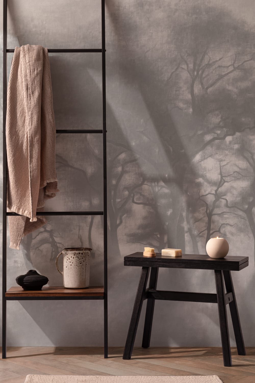 Gray Misty Forest Oil Painting Mural