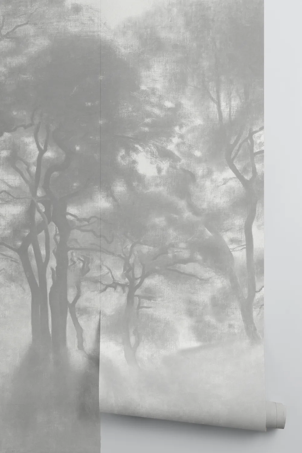 Gray Misty Forest Oil Painting Mural