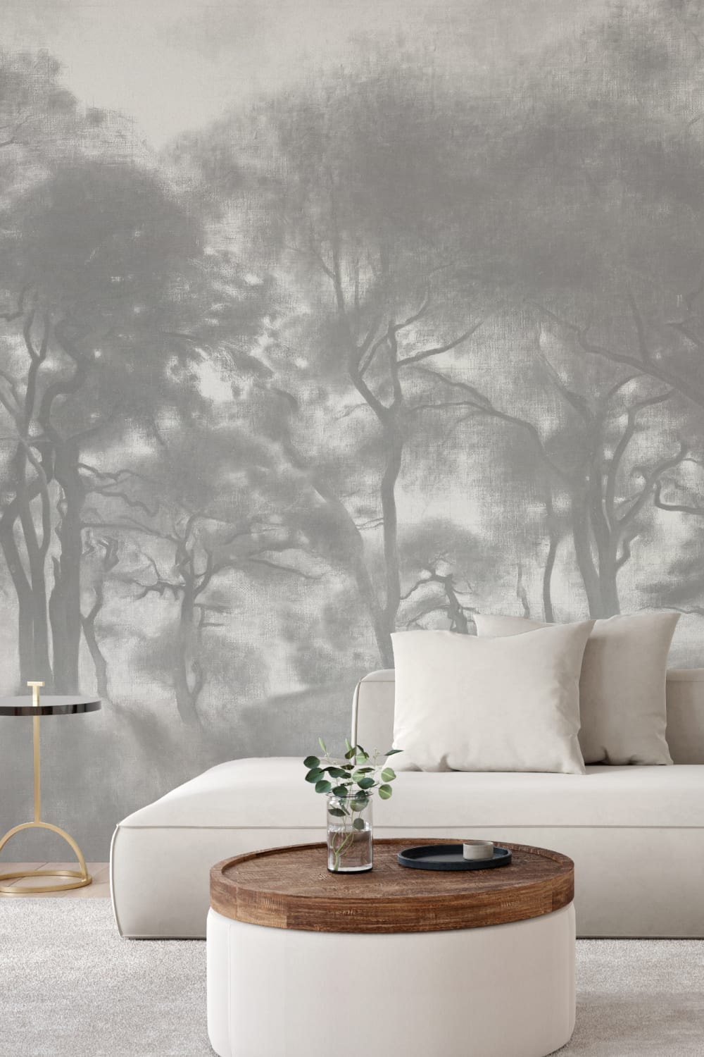 Gray Misty Forest Oil Painting Mural