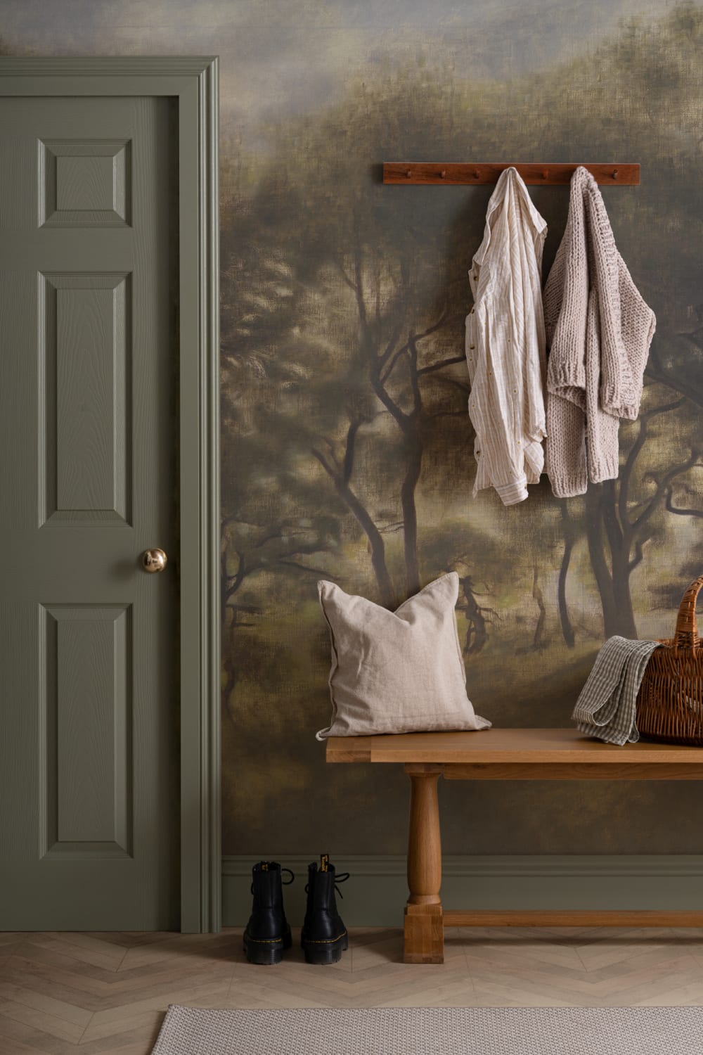 Klassisk dimmig skog Oljemålning Mural-tapeter