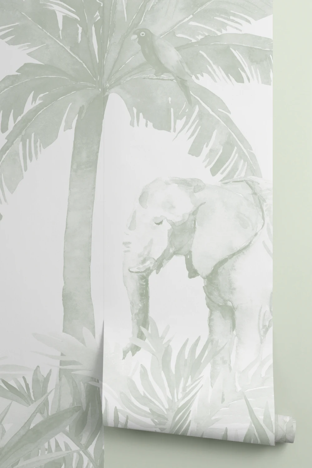 Mural de papel de parede do berçário da selva em aguarela verde