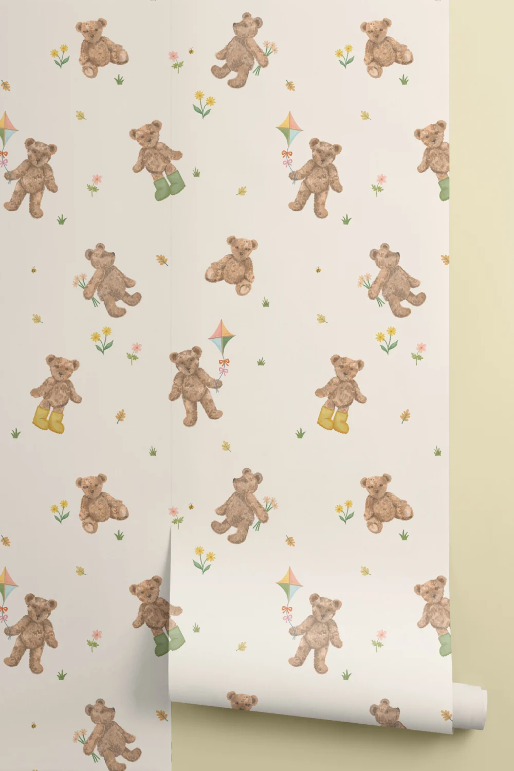 Beige Kids Cute Teddy Motif Wallpaper