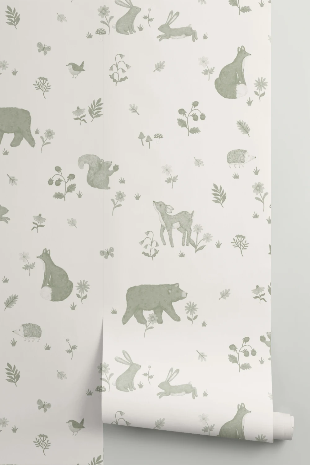 Green Kids Cute Woodland Animals Mural