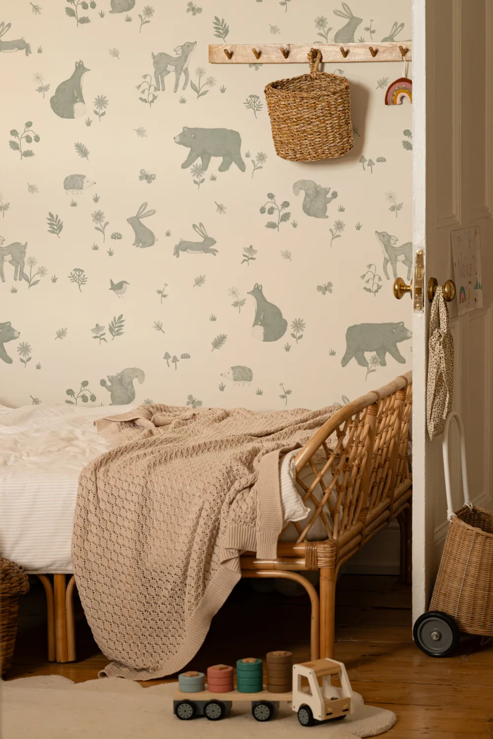 Green Kids Cute Woodland Animals Mural
