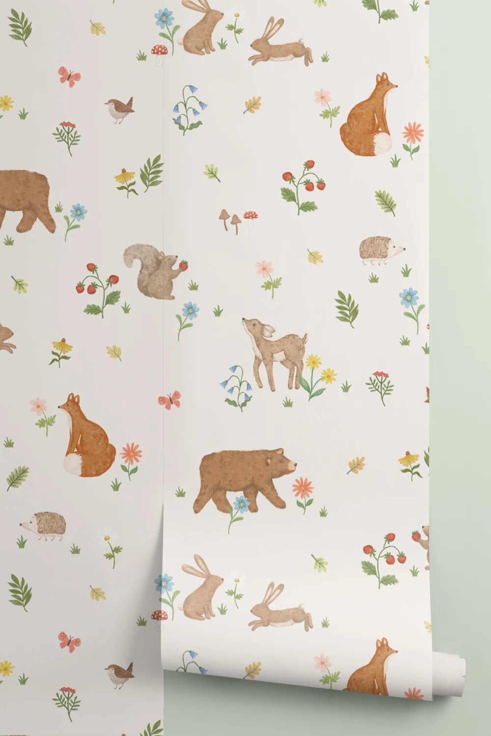 Beige Kids Cute Woodland Animals Mural