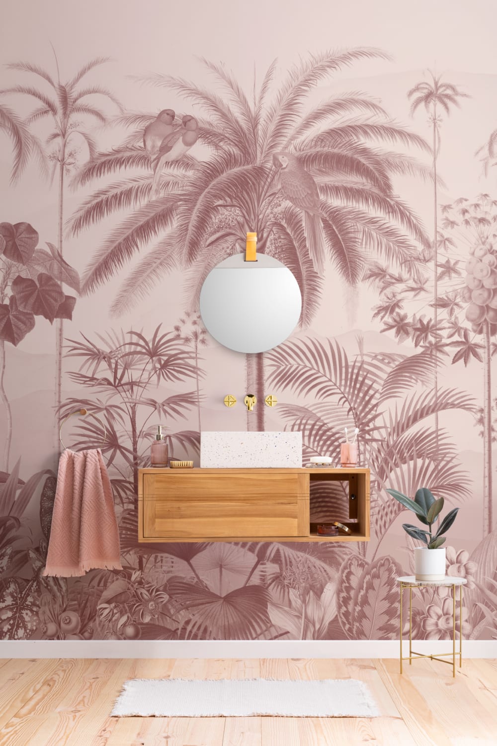 Pink Illustrated Tropical Botanical Mural