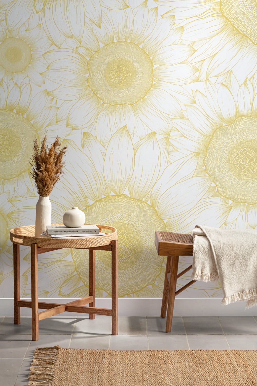 Yellow Sunflower Etch Floral Wallpaper Mural