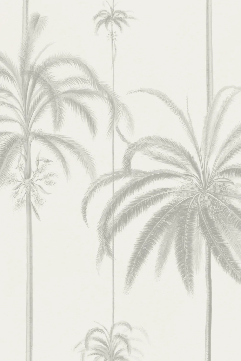 Papier peint beige à rayures et palmiers tropicaux