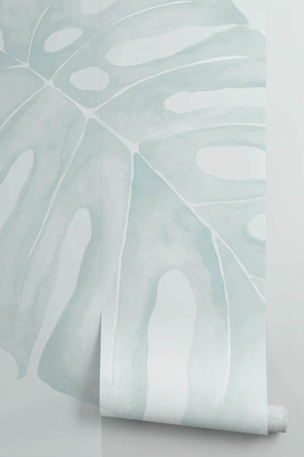 Blue Watercolor Monstera Leaf Mural