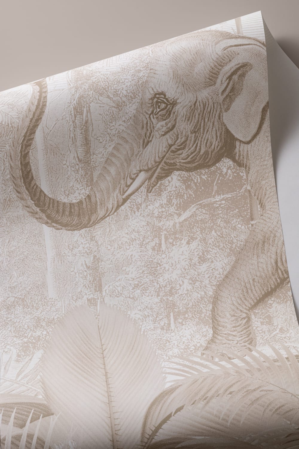 Neutral Asian Jungle Animals Watercolor Mural