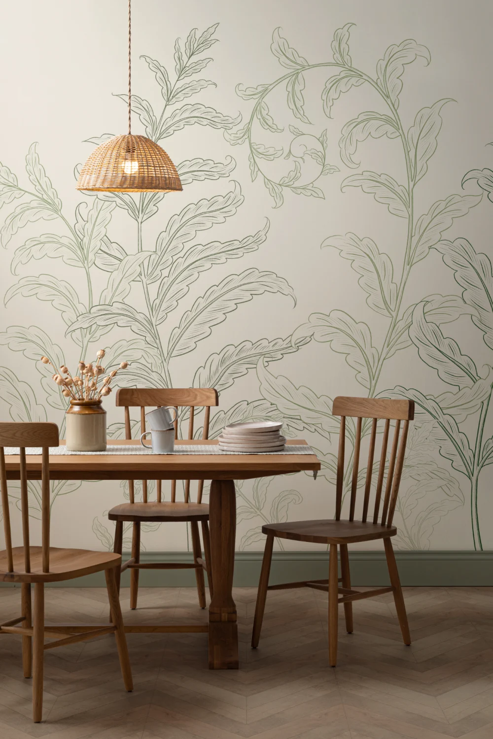 Green Botanical Ferns Mural