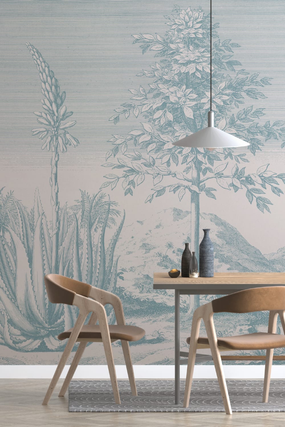Blue Aloe Vera Botanical Mural