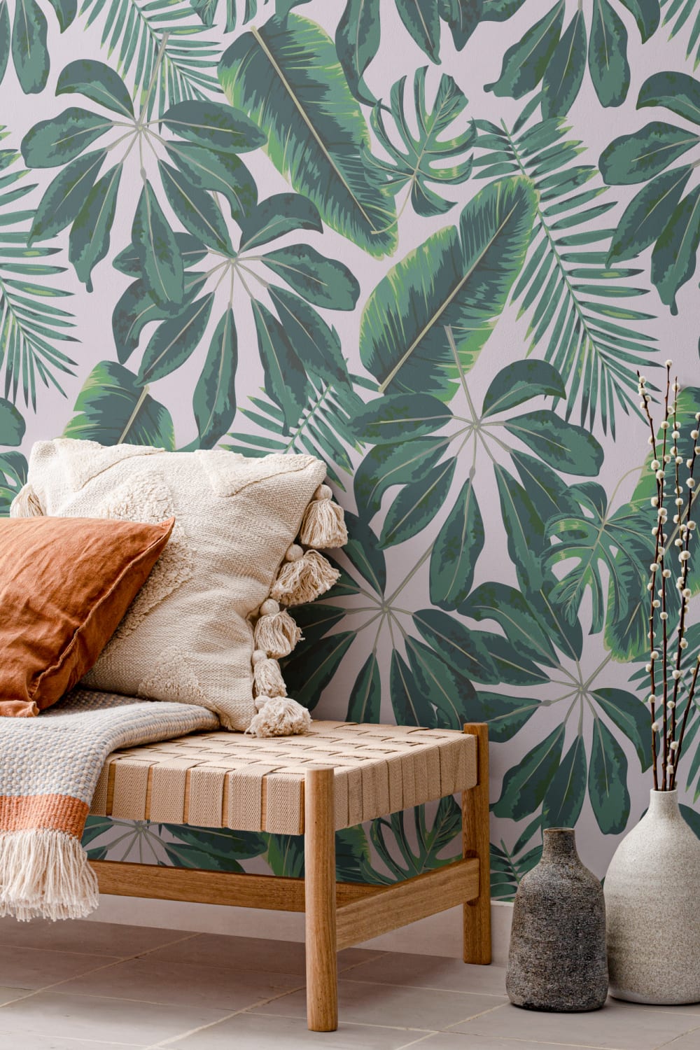 Mural Papel Pintado Hojas Tropicales Variadas