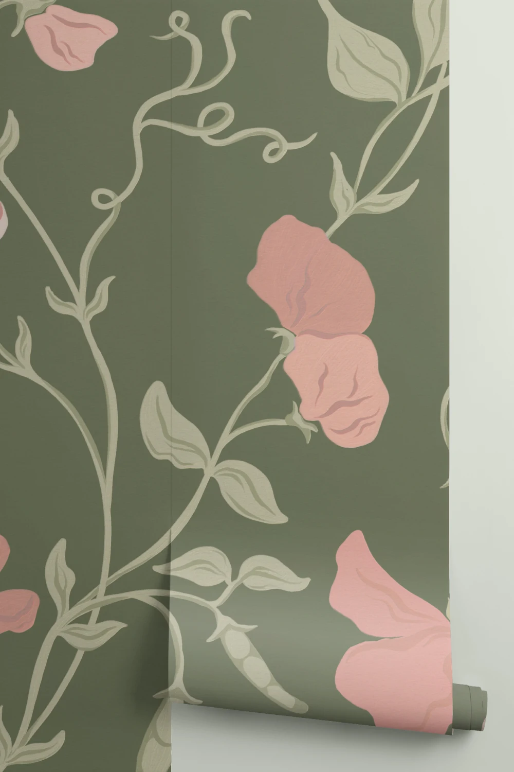 Mørkrosa Sweet Pea Floral & Vines veggmaleri