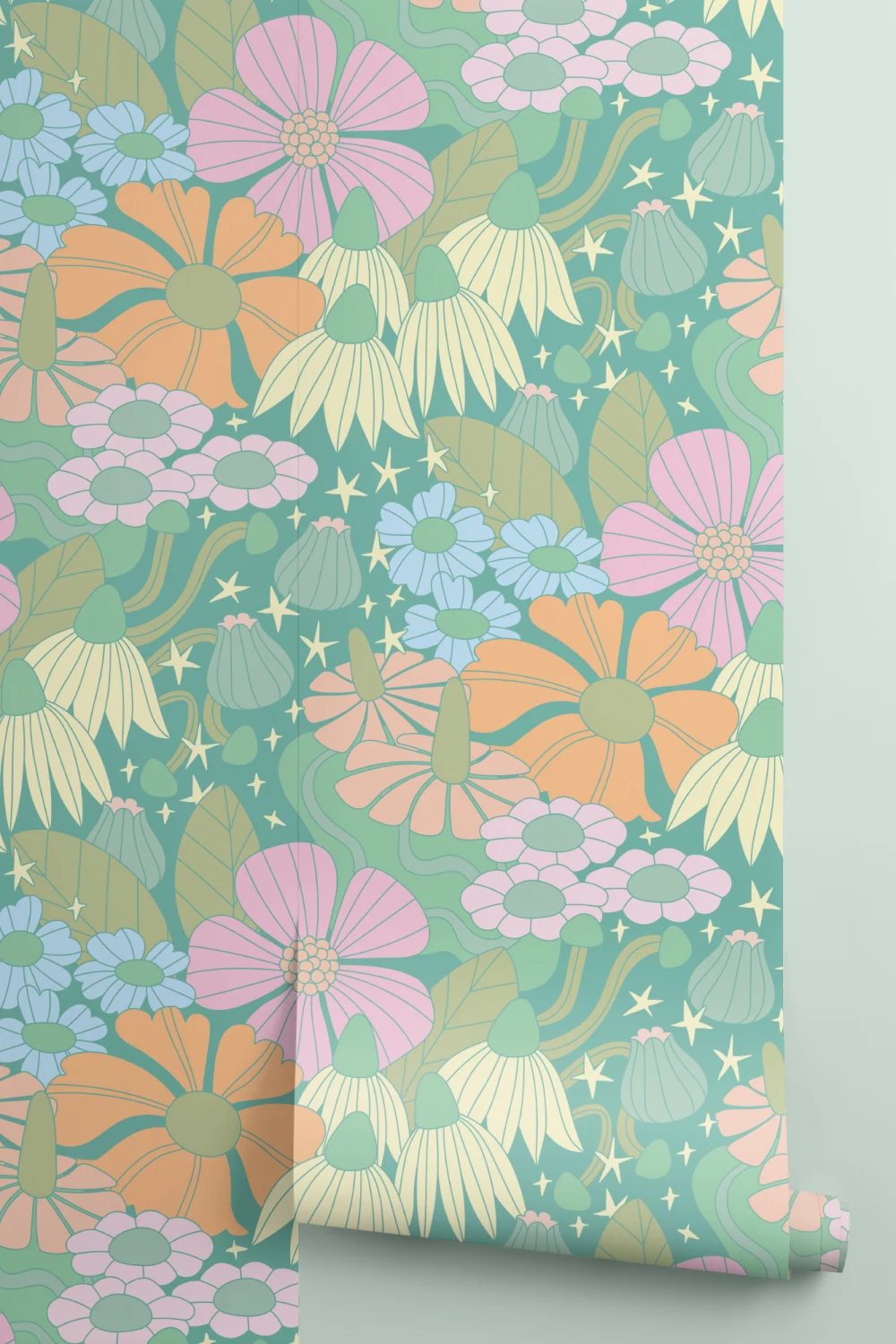 Elizabeth Olwen Cosmic Floral Green Mural