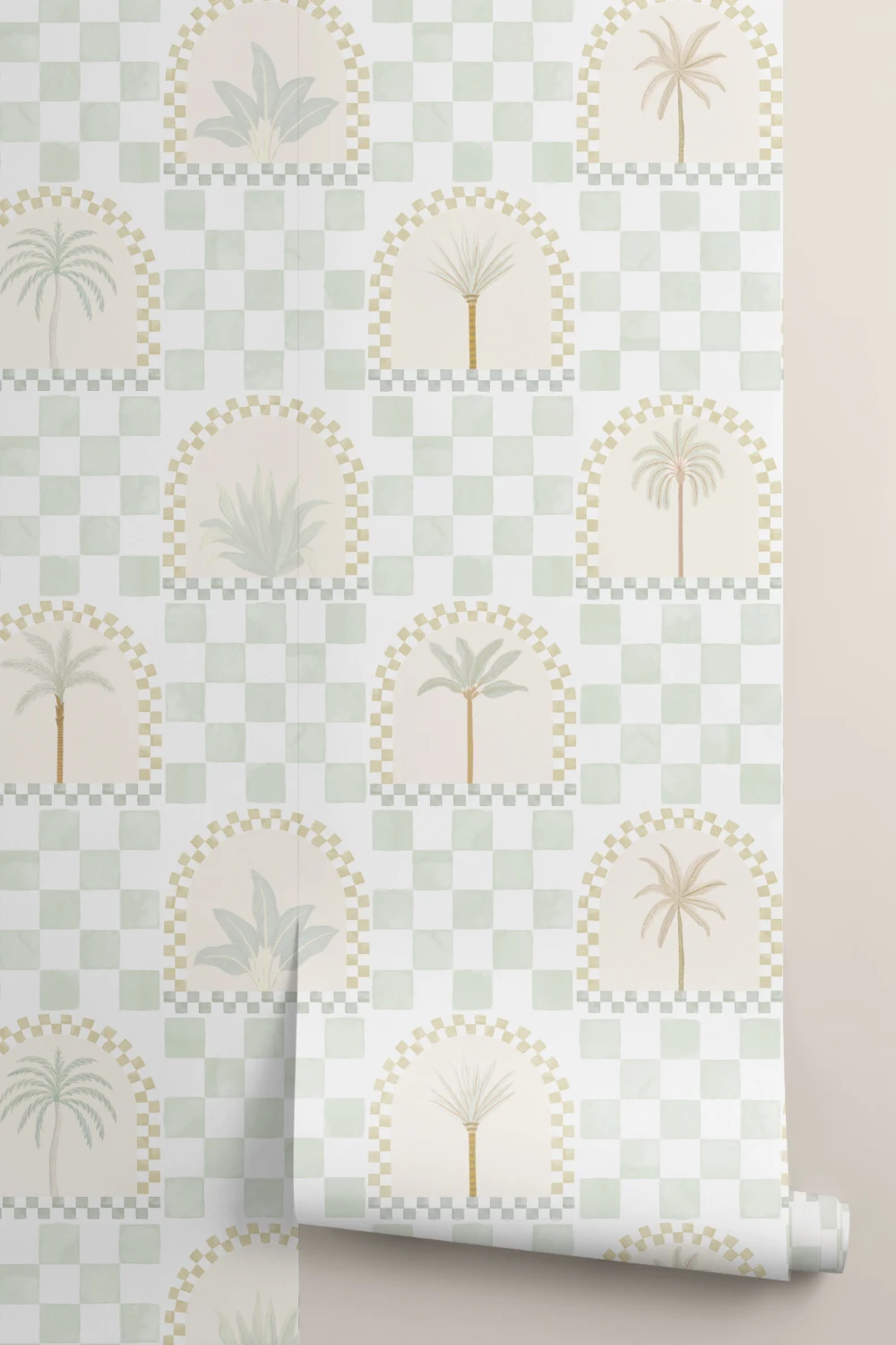 Green Mediterranean Palms Tile & Arch Mural