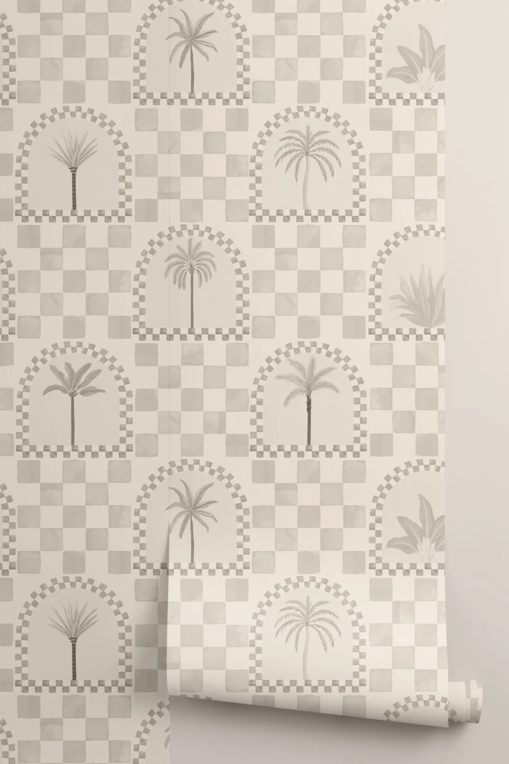 Neutral Mediterranean Palms Tile & Arch Mural